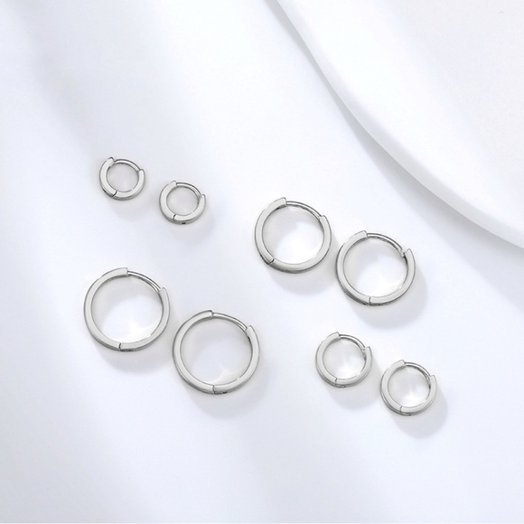 Silver Hoops Set | 4 Pairs | Platinum Plated Hoop Earrings - Picture 5 of 10